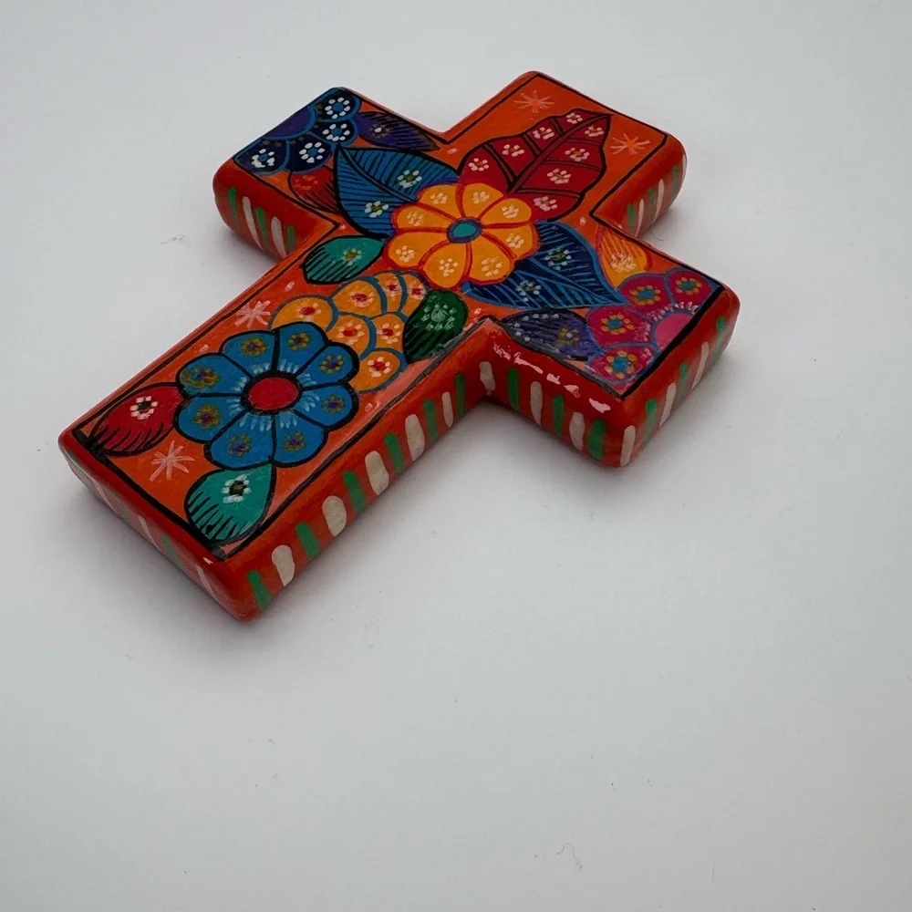 Colorful Novica Handmade in Mexico Floral Cross Wall Decor